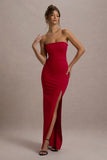Belle of The Ball Red Bandeau Maxi Dress With Split Hem
