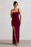 Kate Berry Square Neck Maxi Dress with Plunge Back and Side Thigh Split