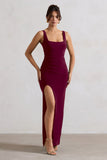 Kate Berry Square Neck Maxi Dress with Plunge Back and Side Thigh Split