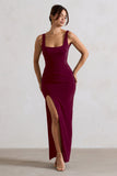 Kate Berry Square Neck Maxi Dress with Plunge Back and Side Thigh Split