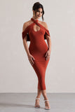 Connect Terracotta Bodycon Halter-Neck Midi Dress With Cut-Out