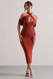 Connect Terracotta Bodycon Halter-Neck Midi Dress With Cut-Out