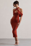 Connect Terracotta Bodycon Halter-Neck Midi Dress With Cut-Out