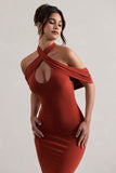 Connect Terracotta Bodycon Halter-Neck Midi Dress With Cut-Out