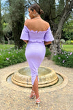 Orelia Lilac Structured Ruffle Bardot Midi Dress