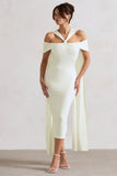 Galia White Strappy Midi Dress With Drape