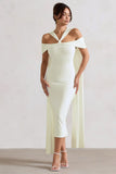 Galia White Strappy Midi Dress With Drape