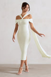 Galia White Strappy Midi Dress With Drape