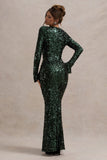 Wild Dream Green Sequin Plunge-Neck Ruffle Split Maxi Dress