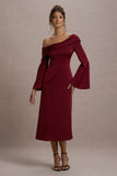 Astral Port Satin Asymmetric Flared-Sleeve Midi Dress