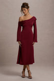 Astral Port Satin Asymmetric Flared-Sleeve Midi Dress