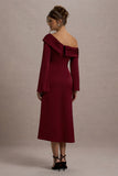 Astral Port Satin Asymmetric Flared-Sleeve Midi Dress