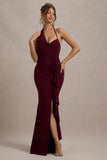 Lucena Burgundy Cowl-Neck Wrap Maxi Dress With Floral Drape
