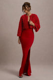 Tulip Twirl Red Mesh Floral Cropped Jacket