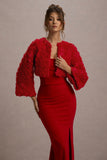 Tulip Twirl Red Mesh Floral Cropped Jacket