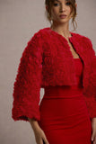 Tulip Twirl Red Mesh Floral Cropped Jacket