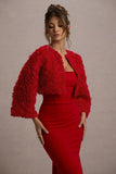 Tulip Twirl Red Mesh Floral Cropped Jacket