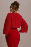 Tulip Twirl Red Mesh Floral Cropped Jacket