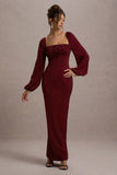 Nika Berry Satin Square-Neck Balloon-Sleeve Maxi Dress