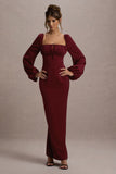 Nika Berry Satin Square-Neck Balloon-Sleeve Maxi Dress