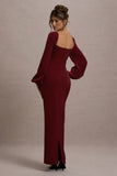 Nika Berry Satin Square-Neck Balloon-Sleeve Maxi Dress