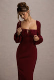 Nika Berry Satin Square-Neck Balloon-Sleeve Maxi Dress