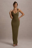 Twist Of Fate Khaki Green Twist-Neck Maxi Dress