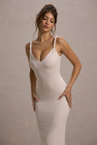 Twist Of Fate Champagne Twist-Neck Maxi Dress