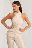 Remi Stone Cross Halter Neck Tailored Sleeveless Blazer Top