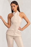 Remi Stone Cross Halter Neck Tailored Sleeveless Blazer Top