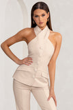 Remi Stone Cross Halter Neck Tailored Sleeveless Blazer Top