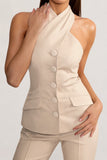 Remi Stone Cross Halter Neck Tailored Sleeveless Blazer Top