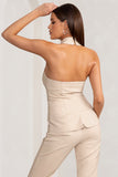 Remi Stone Cross Halter Neck Tailored Sleeveless Blazer Top