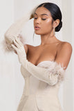 Spicy Signs Champagne Long-Sleeved Feather Gloves