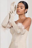 Spicy Signs Champagne Long-Sleeved Feather Gloves