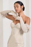 Spicy Signs Champagne Long-Sleeved Feather Gloves