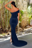 Forever & Always Navy One Shoulder Fishtail Maxi Dress