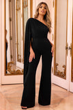 Aurora Black One Shoulder Cape Sleeve Jumpsuit