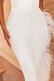 Count Me In White Tailored Feather Trim Trousers