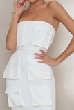 Utility Dressin' White Strapless Bodycon Utility Pocket Midi Dress
