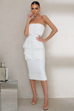 Utility Dressin' White Strapless Bodycon Utility Pocket Midi Dress