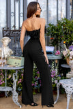 First Class Black Bandeau Feather Wide Leg Jumpsuit