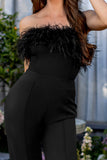 First Class Black Bandeau Feather Wide Leg Jumpsuit