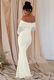 Pretty Perfect White Maternity Ruched Mesh Bardot Maxi Dress