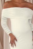 Pretty Perfect White Maternity Ruched Mesh Bardot Maxi Dress