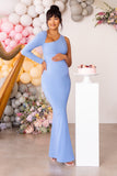 Oh Baby Powder Blue Maternity One Shoulder Bodycon Maxi Dress