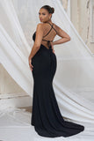 Shooting Star Black Backless Knot Detail Fishtail Maxi Dress