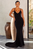 Shooting Star Black Backless Knot Detail Fishtail Maxi Dress