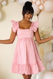 Dolly Daze Pink Maternity Ruffle Sleeve Babydoll Mini Dress