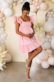 Dolly Daze Pink Maternity Ruffle Sleeve Babydoll Mini Dress